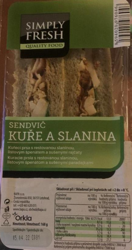 Fotografie - Sendvič kuře a slanina Simply Fresh