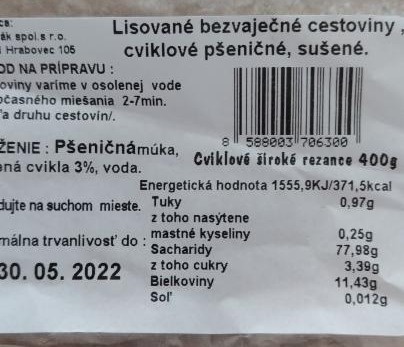 Fotografie - Lisované bezvaječné cestoviny, cviklové pšeničné, sušené