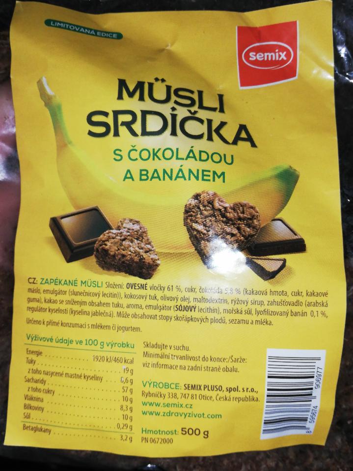 Fotografie - Müsli srdíčka s čokoládou a banánem Semix