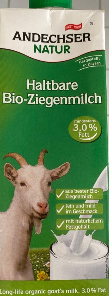 Fotografie - Mléko kozí bio 3% Natur Andechser