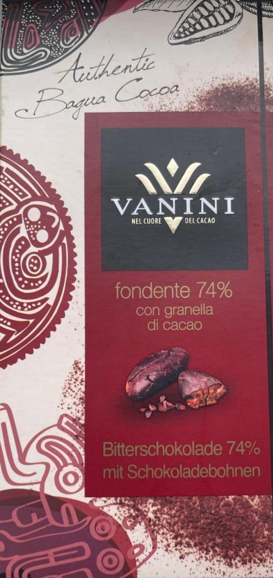 Fotografie - Fondente 74% con granella di cacao (hořká čokoláda 74% s kakaovými boby) Vanini