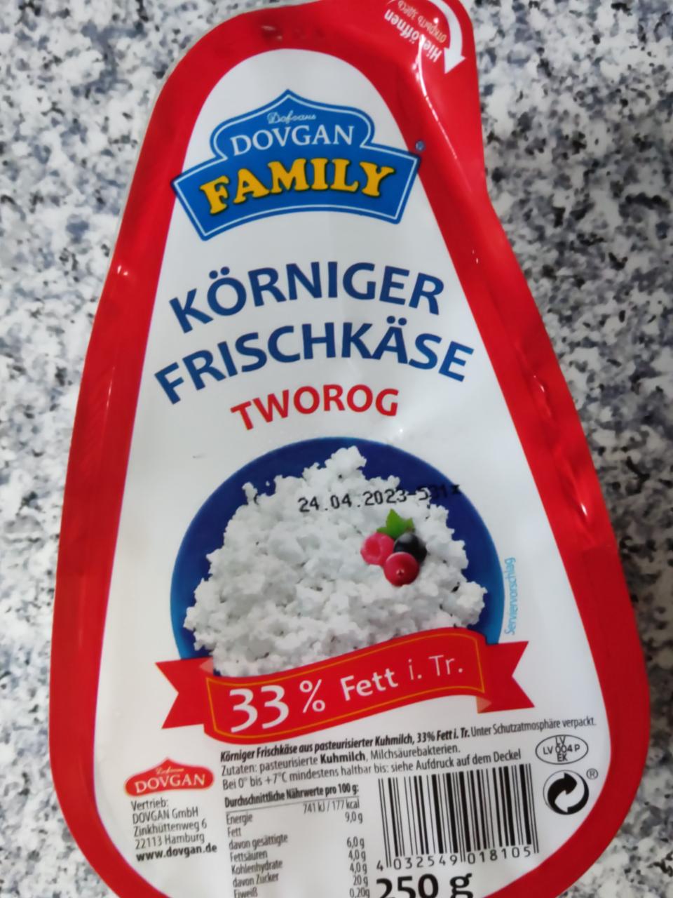 Fotografie - Körniger Frischkäse tworog 33% fett i. tr. Dovgan Family