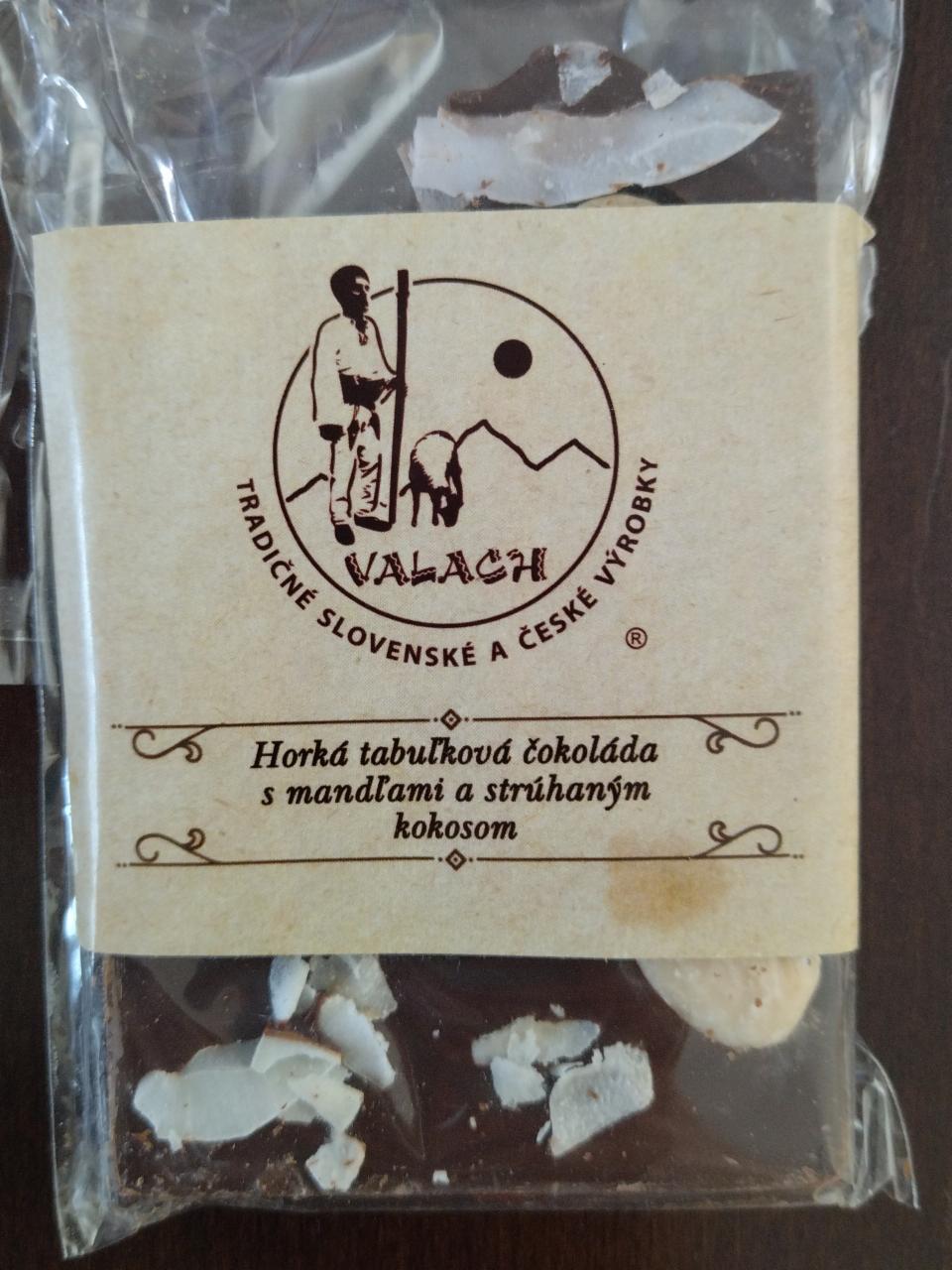 Fotografie - Horká tabuľková čokoláda s mandľami a strúhaným kokosom Valach