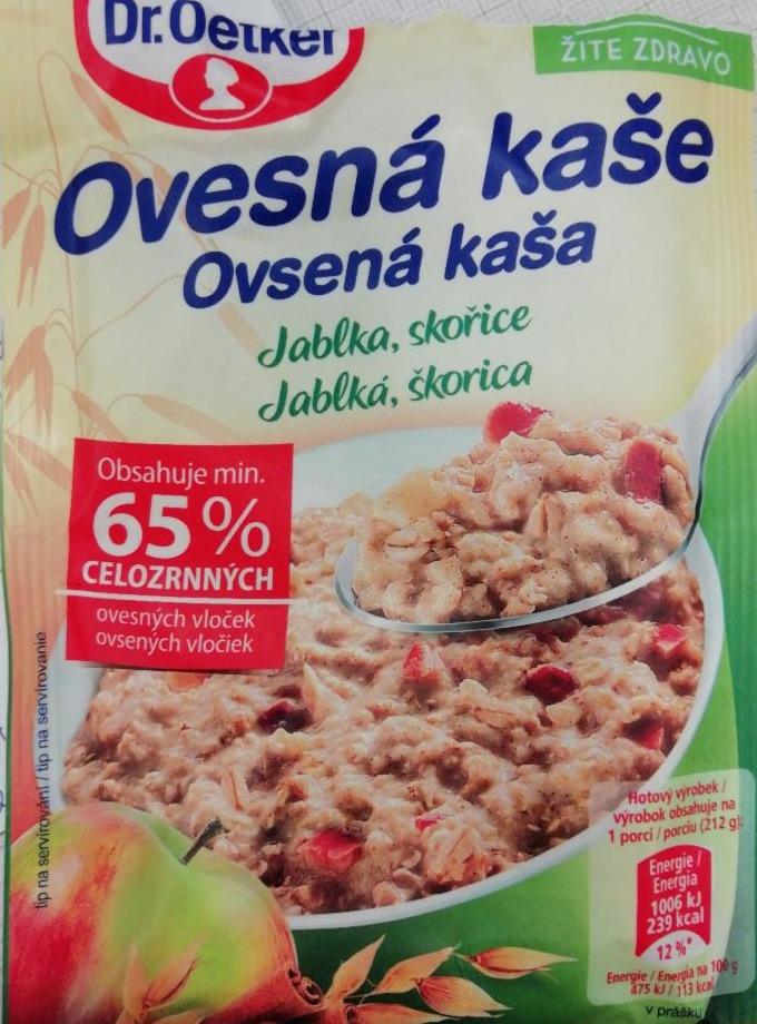 Fotografie - Ovsená kaša jablká, škorica 65% celozrnných ovsených vločiek Dr.Oetker