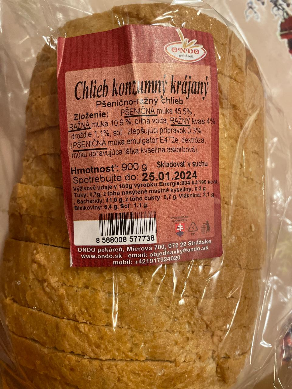 Fotografie - Chlieb konzumný krájaný Ondo