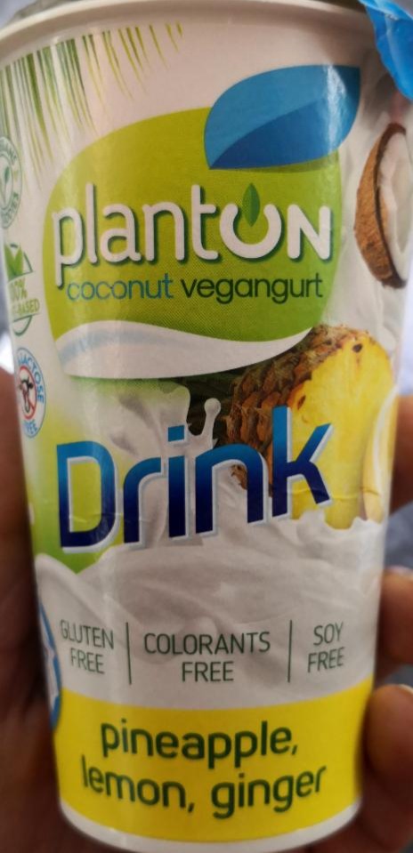 Fotografie - Planton coconut vegangurt Drink pineapple, lemon, ginger