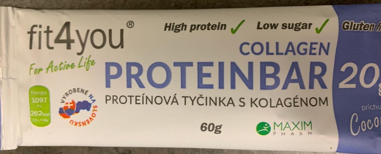 Fotografie - Proteínová tyčinka Proteinbar Collagen coconut Fit4you