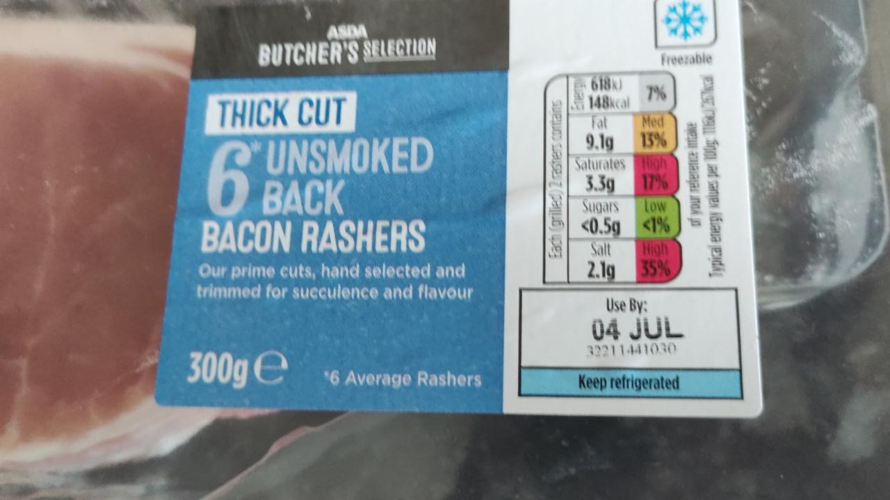 Fotografie - unsmoked back bacon rashers Asda