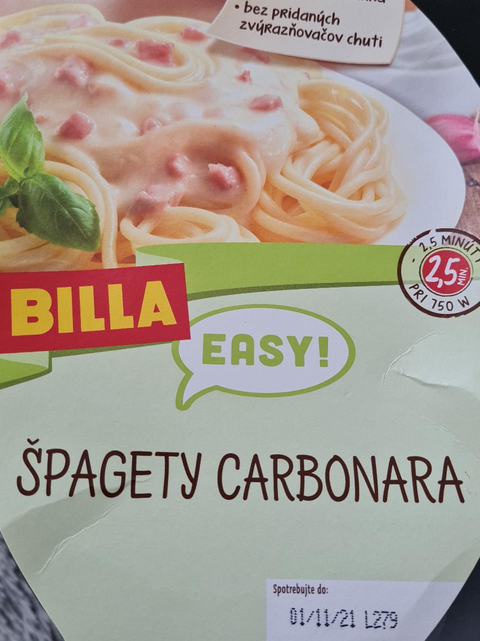 Fotografie - špagety carbonara BILLA easy