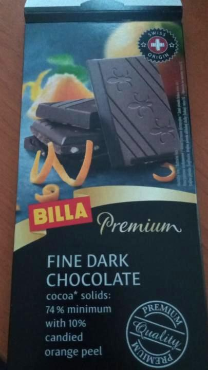 Fotografie - Horká čokoláda Billa Premium 74% s pomarančovou kôrou